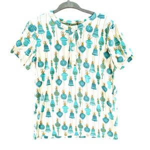 Kate Quinn Kids 3T Blue‎ Holiday Ornament Print Henley Shirt